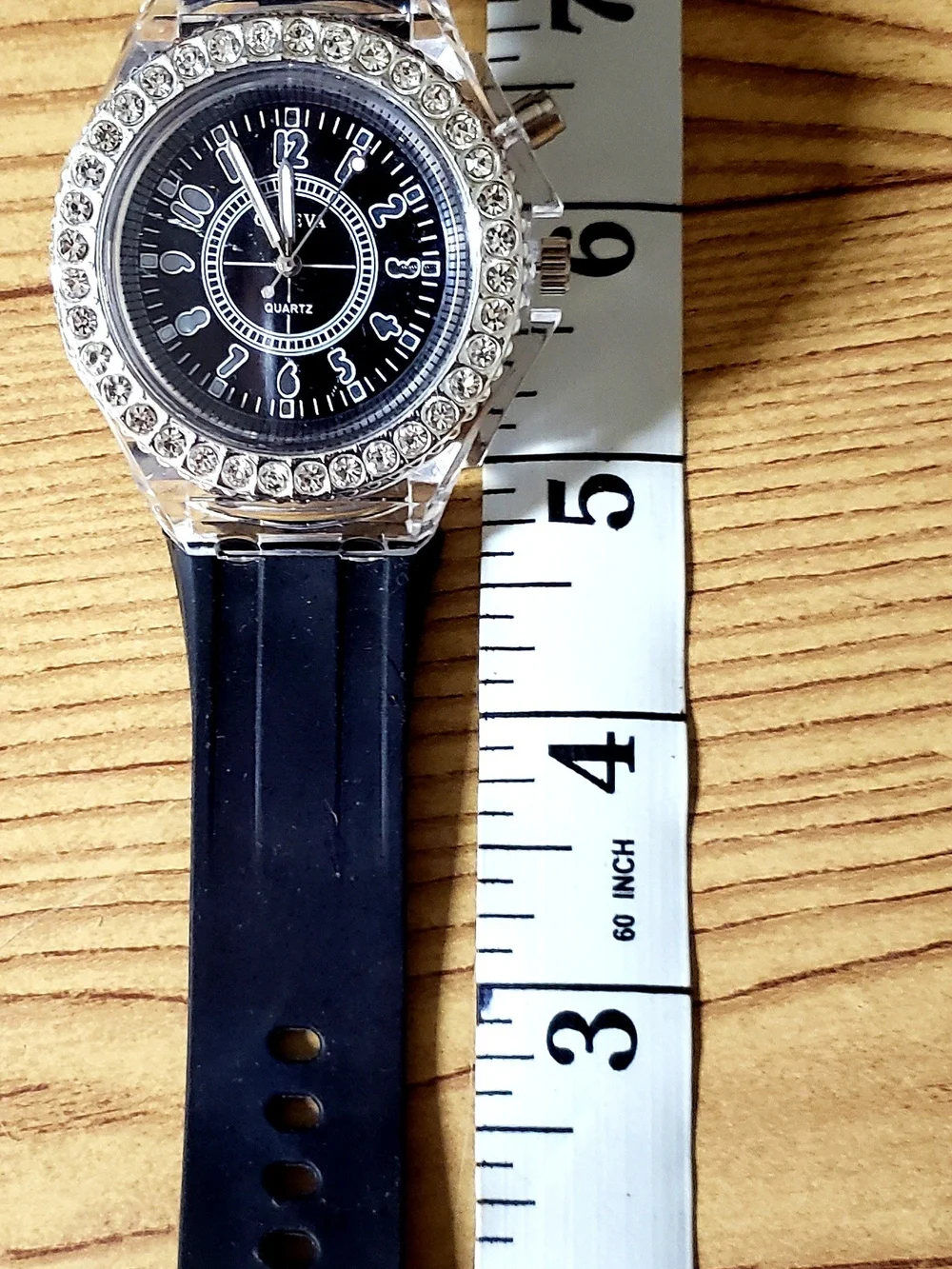 Women's Black Crystal Style Trim Light Up Quartz Watch With Black Wrist Band